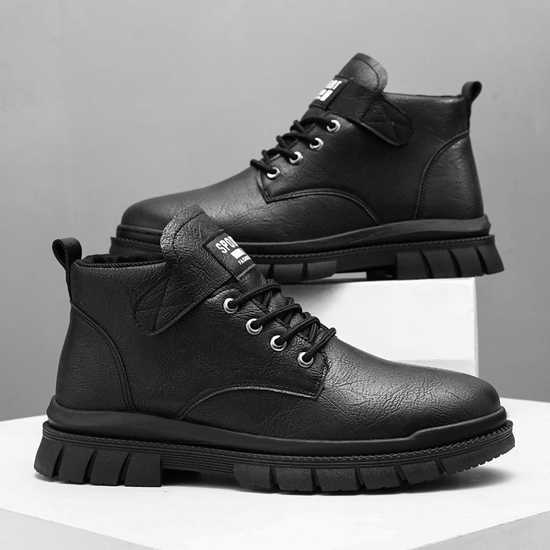 Fashion Men Leather Boots Outdoor Waterproof  Anti-slip Platform Work Shoes Men High Top Ankle Boot Boot Trend Climbing Shoe Plus Spring