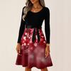 Women's Casual Fashion Round Neck Long Sleeve Christmas Printed Party Vintage Long Dresses