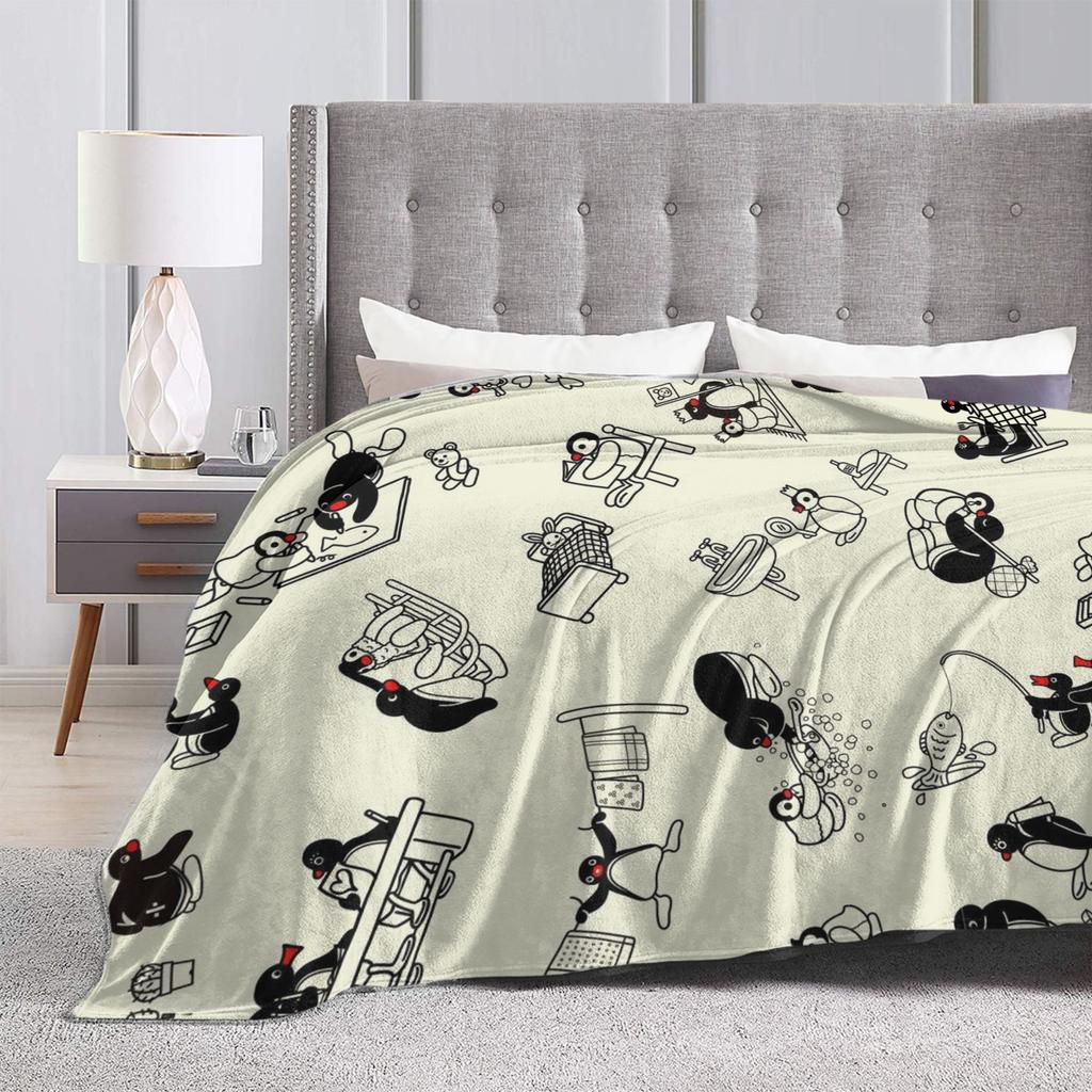 Noot Pingu Fleece Throw Blankets Penguin Cartoon Blankets for Bedding Couch Ultra-Soft Bedding Throws