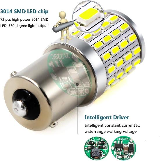 PHINLION 2000 Lumens 7506 1156 LED Reverse Light Bulbs, Super Bright 3014 72-SMD BA15S 1073 1141 LED Backup Bulb for Back Up Brake Stop Tail Lights,