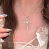 925 Sterling Silver Cubic Zirconia Cross Star Statement Necklace For Women Pendant Wedding Party Birthday Jewelry Gift