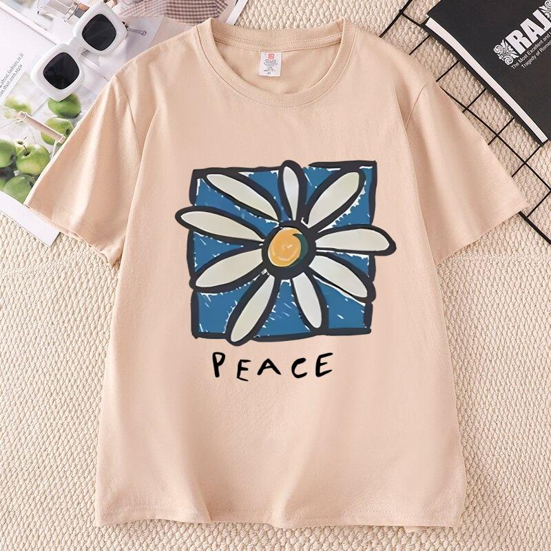 Fashion Cotton ShortSleeve TShirt Japanese Korean Flower Printed Tshirts Streetwear Style Cotton Unisex Unisex Clothes Designer
