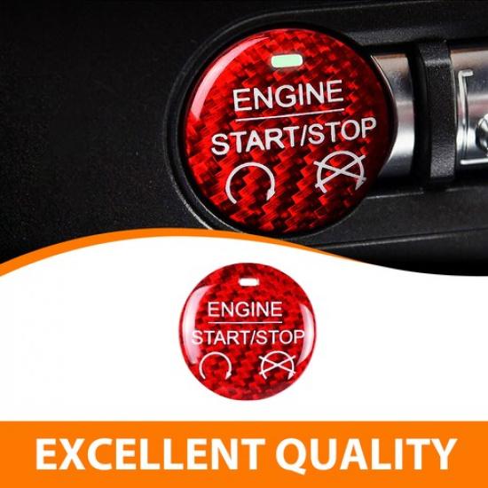 Red Carbon Fiber Keyless Engine Push Start Button Cover For 2017+ Ford Mustang