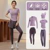 Women's V-Neck Quick-Dry Fitness Suit - Slim Fit Yoga & Pilates Set with Short Sleeve T-Shirt for Spring & Summer