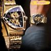 Triangle Skeleton Automatic Watch Stainless Steel Men Business Irregular Mechanical Watch Golden Punk Style Male Clock
