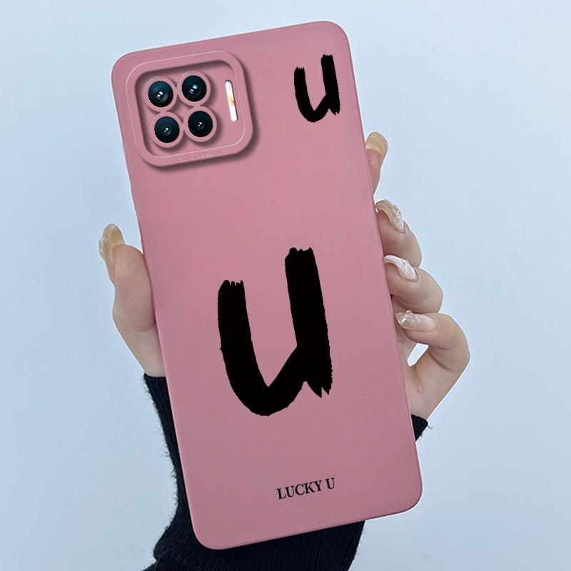 For OPPO F17 Oppo F17 Pro Case Oppo A73 A93 Reno 4F Back Cover TPU Silicon Lucky Initial Letter Couples Phone Bumper Soft Case