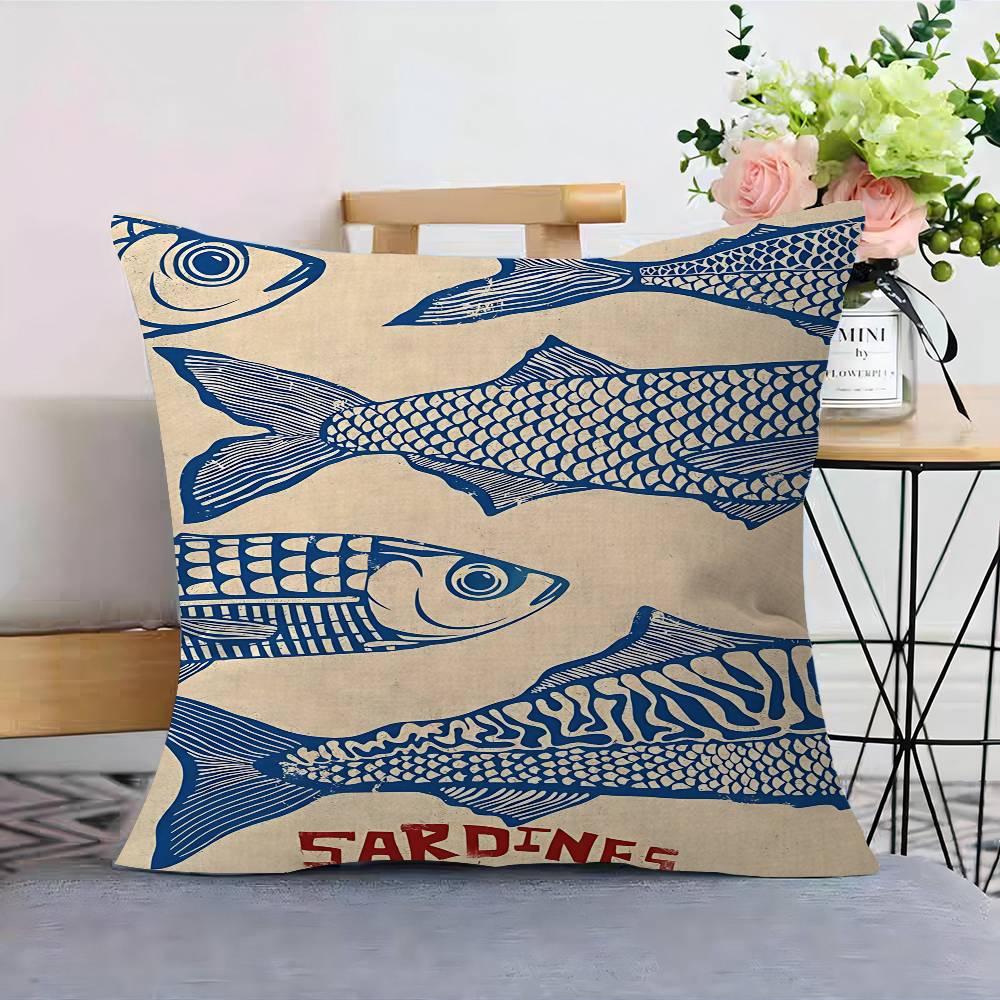Colorful Sardine Lobster Fish Ocean Animal Pillow Cover For Bedroom Room And Living Room Sofa Decorative Cushion Cover