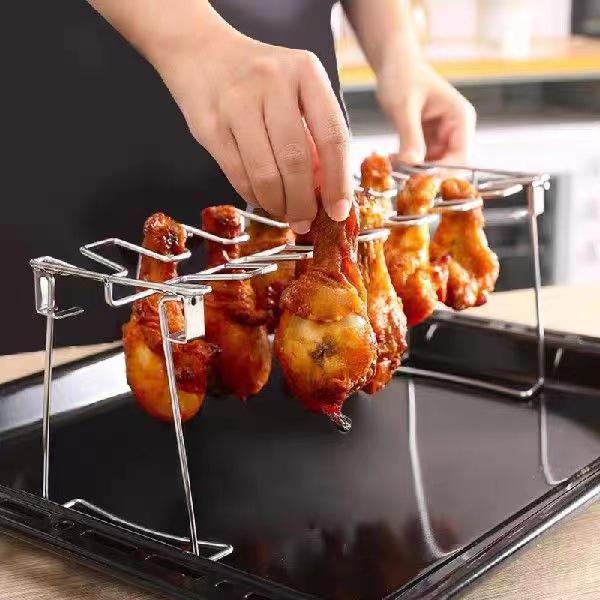 Stainless Steel Folding BBQ Chicken Leg Rack for Home & Outdoor Use