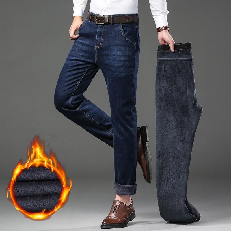 Весна и осень 2024 года, новые джинсы со средней талией для мужчин с толстым бархатом и свободные прямые брюки большого размера для мужчин