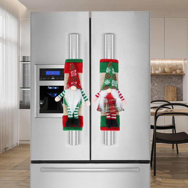 2Pcs Christmas Refrigerator Handle Cover Cloth Faceless Doll Microwave Kitchen Fridge Door Knob Protector Xmas Decorations Home