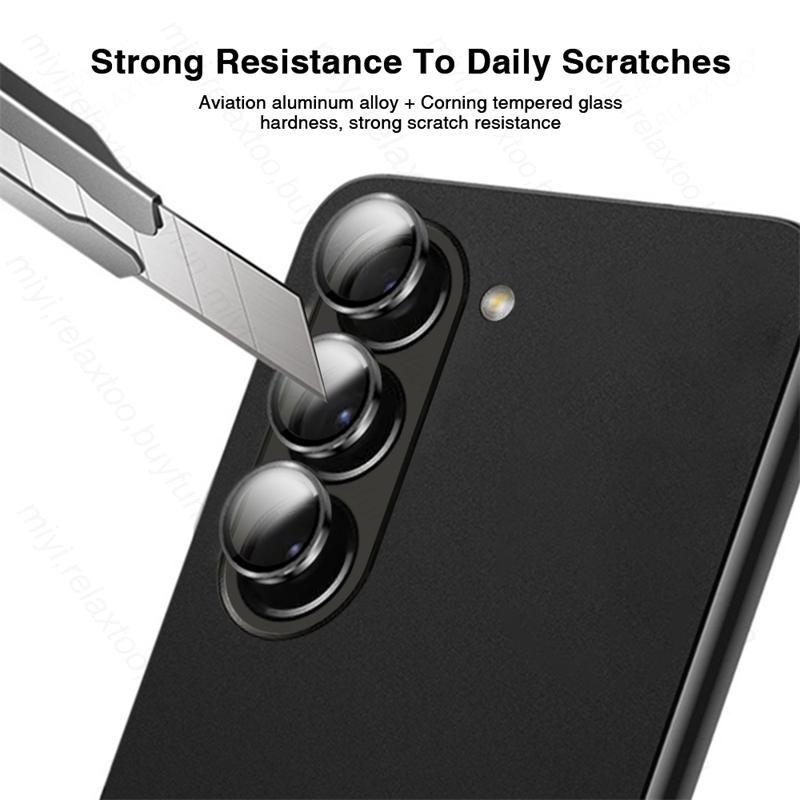 Защитный стеклянный чехол для камеры с металлическим объективом для Samsung Z Fold5 Flip5 Fold4 A54 A34 A24 A14, задняя крышка из закаленного стекла Matel Ring Lens
