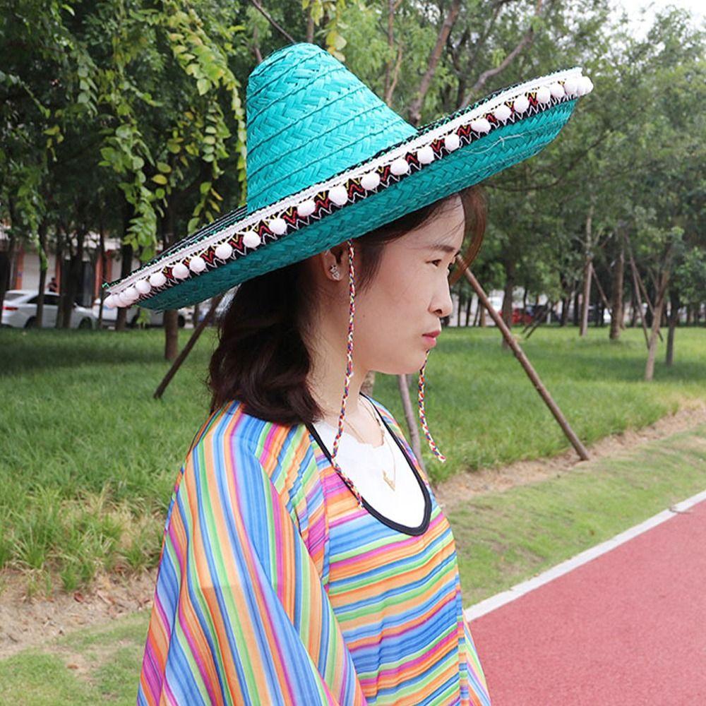 Праздничные украшения для вечеринки, мексиканская шляпа с помпоном, соломенная шляпа, шляпа для косплея на Хэллоуин, соломенная одежда