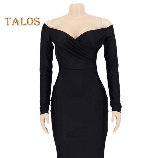 Женское вечернее платье с V-образным вырезом, открытыми плечами, боковыми разрезами, длиной до пола, длинными рукавами, плиссированное, облегающее, макси-платье, бальное платье, банкетное платье