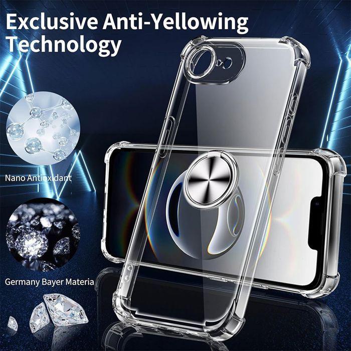 Coque pour iPhone 17e, Protection Silicone avec Anneau Argenté Rotatif à 360 Degrés