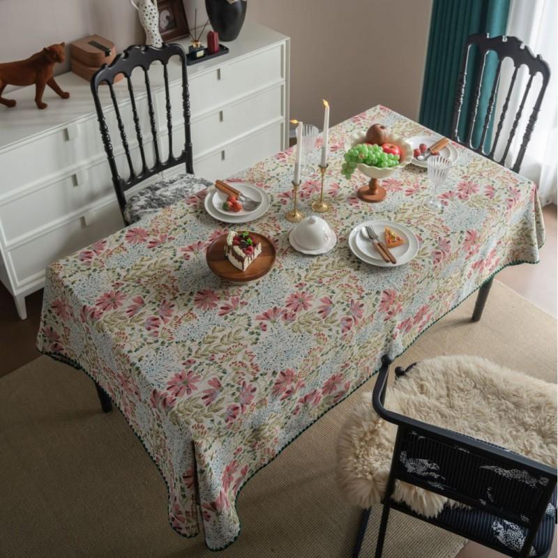 French Vintage Embroidered Tablecloth With Floral Woven Jacquard Rectangular Dining Table Cover Home Decor