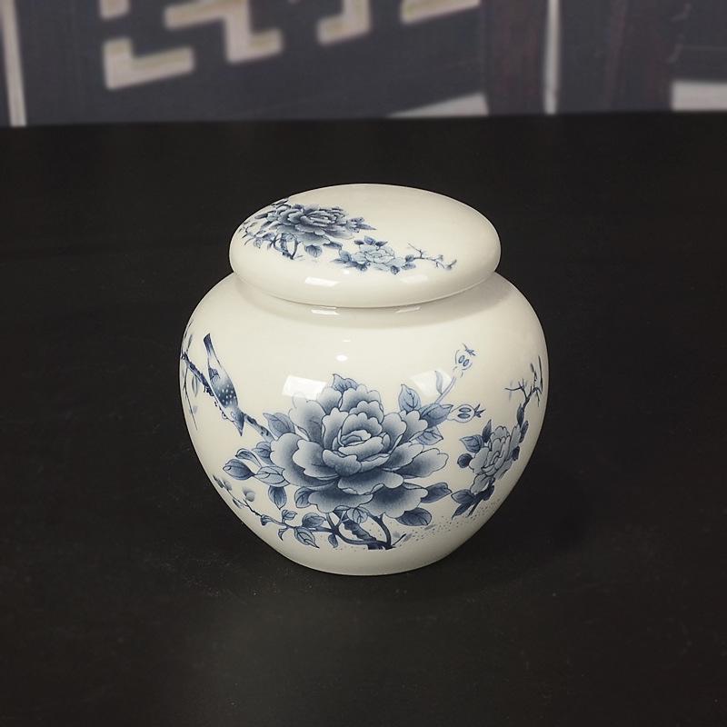 Герметичная сине-белая фарфоровая керамическая банка для меда с закручивающейся силиконовой крышкой