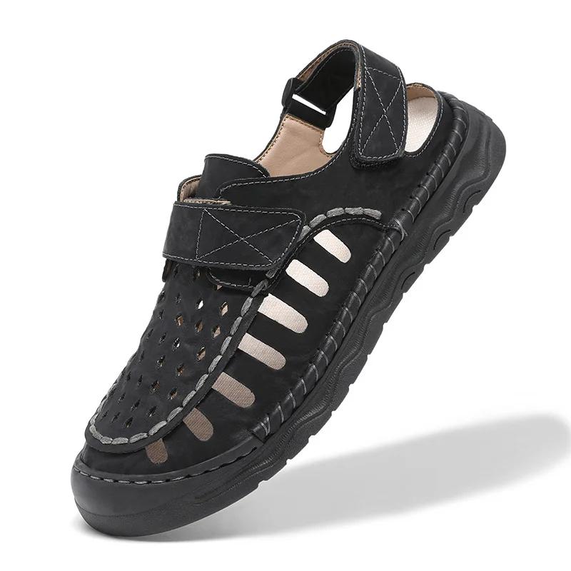 Men's Sandals Leather Male Hollow Out Walking Shoes Men Outdoor Driving Shoes Fashion Sneakers Non-Slip Casual Breathable Shoes
