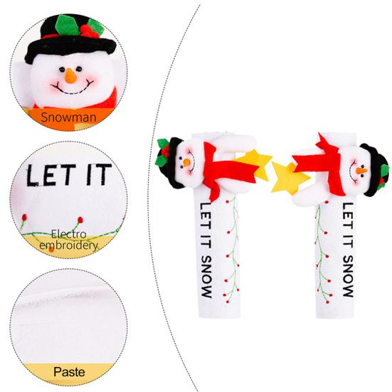 Yousheng 1 Pair Christmas Refrigerator Handle Gloves Santa Claus Snowman Elk Kitchen Fridge Handle Cover Set Home Decoration
