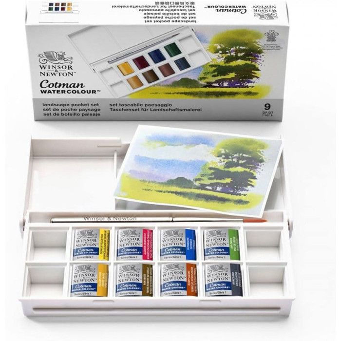 Set de poche aquarelle - WINSOR & NEWTON - 0390673 - 8 couleurs - Idéal pour paysages - Compact et léger