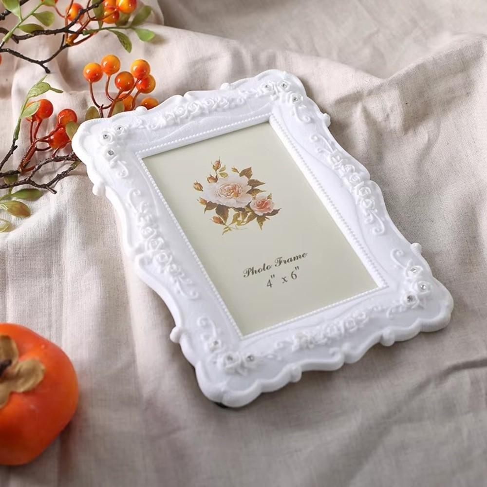 Rose Embossed Photo Frame White Desk Photo Frame Elegant Resin Frame For Bedroom Office Desk