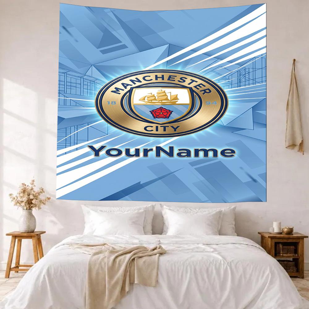 Manchester City Custom Your Name Wall Decor Tapestry Art For Pet Memorial Birthdaywedding Party Backdrop Family Gift