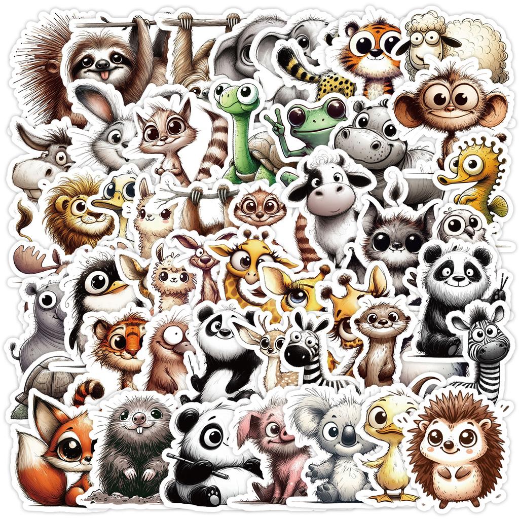 50 Cartoon Animal Graffiti Stickers Mobile Phone Water Cup Waterproof Decorative Stickers Creative Cute Animal Stickers