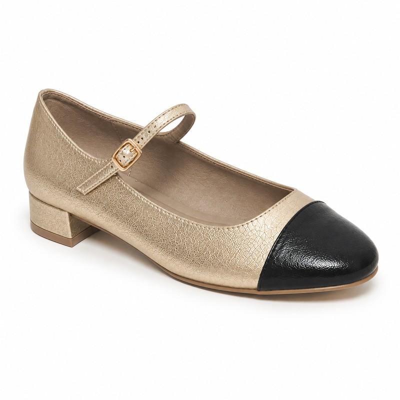 Zapato Merceditas De Tacón Bajo Para Mujer, Dorado Y Negro. Montevita Milanoza 105313