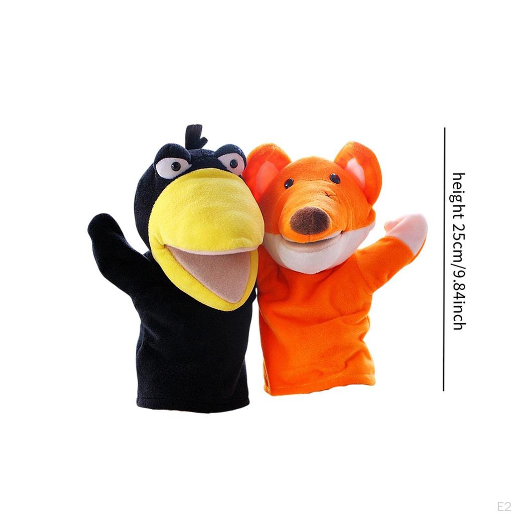 2x Animal Hand Puppets, Pretend Toys Educational Soft Fun Puppets Plush for