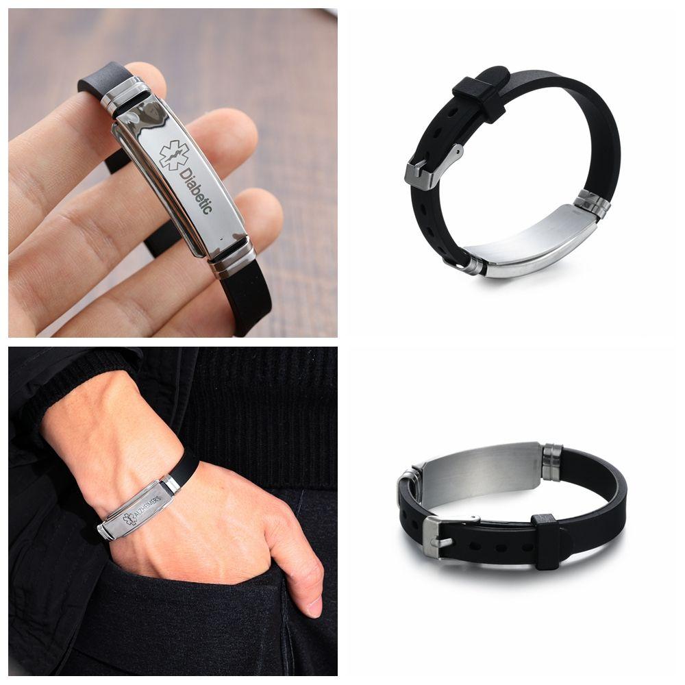 Женские и мужские силиконовые браслеты из нержавеющей стали для диабетиков, медицинские браслеты для оповещения, эпилепсия, болезнь Альцгеймера