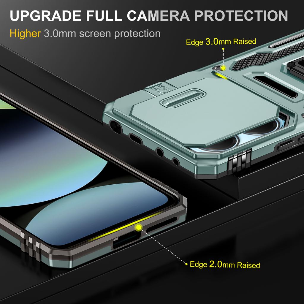 For Xiaomi Redmi Note 14 4G (163.25mm)/14 5G Case Kickstand Slide Lens Lid PC+TPU Drop