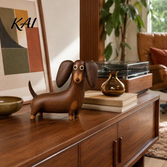 Retro Home Ornaments Dachshund Dog Figurine, Cute Puppy Statue, Minimalist Desktop Ornament, Small Sculptures for Decorative Tabletop Sculpture Living