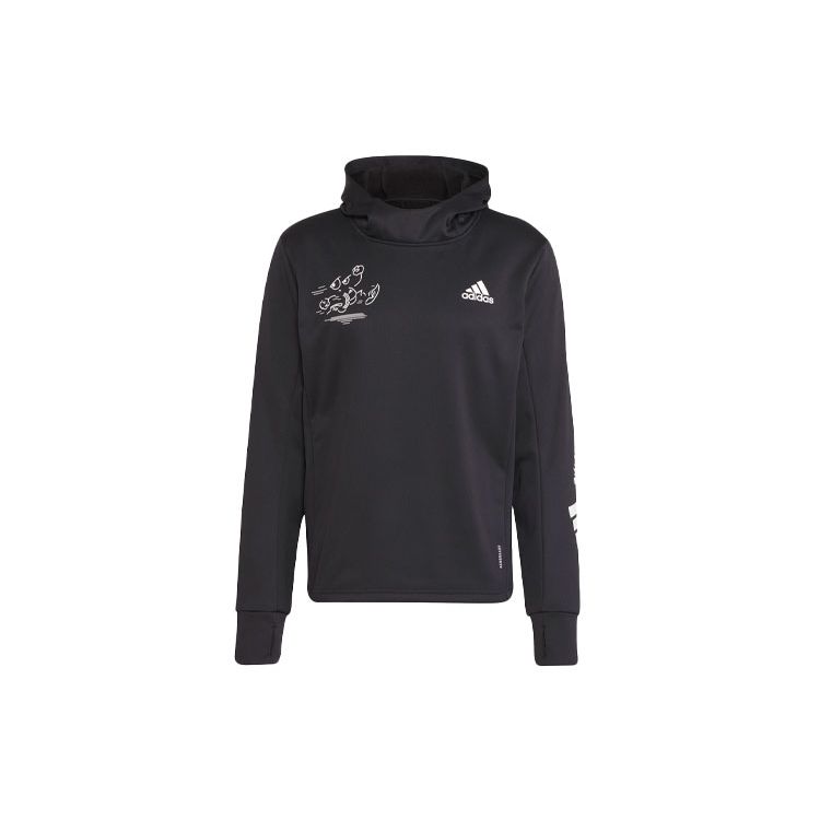 adidas Толстовка с капюшоном для бега с узором и принтом, мужские топы, черные H56313