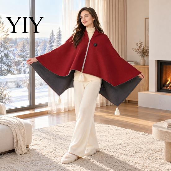 Cordless Electric Blanket USB Heated Shawl, Wearable with 3-Level Adjustable Temperature And Indoor Warming Cape Front Zipper, Hands-Free Warm Poncho