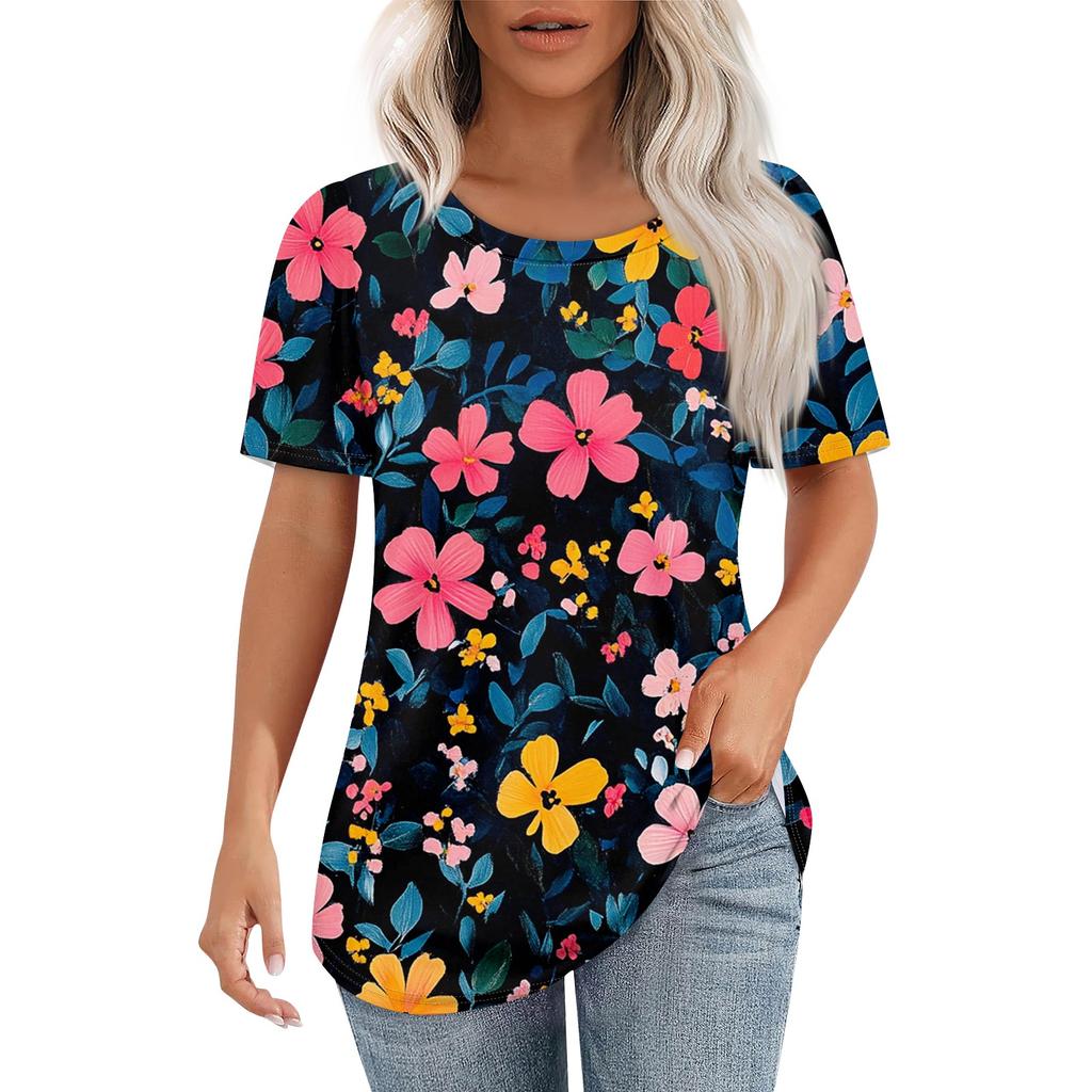 Women's Retro Printed Fashion Casual Round Neck Short Sleeve T-Shirt Top