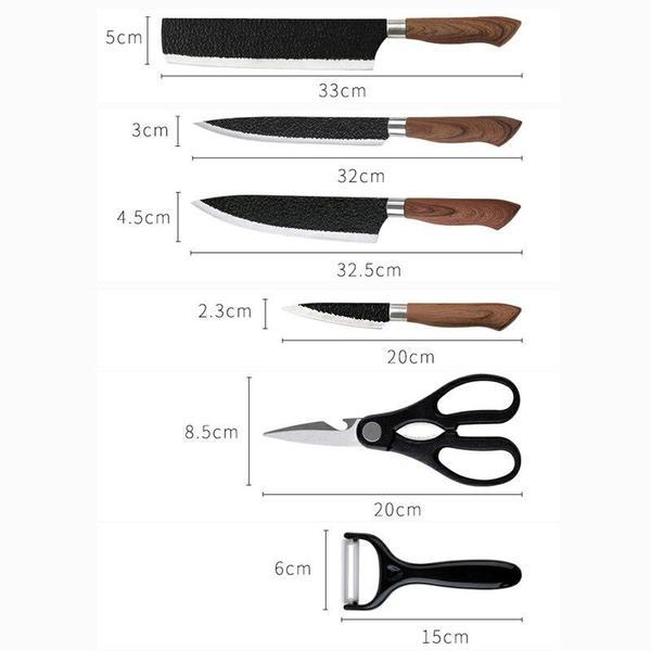 6 шт., набор кухонных ножей из нержавеющей стали, ножи шеф-повара, нож для нарезки мяса, нож для фруктов, овощечистка, ножницы