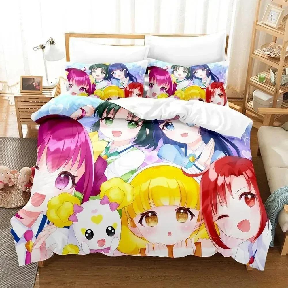 Улыбнитесь, PreCure! Комплект постельного белья Single Twin Full Queen King Size Bed Set Adult Kid Bedroom Duvetcover Sets Anime Parure de lit Bed