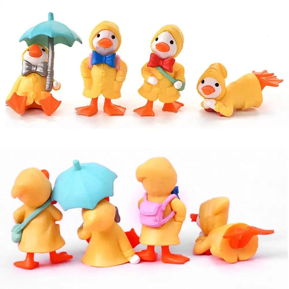 4 шт./набор зонтик-плащ, милая мультяшная утка, миниатюрная фигурка, украшения, желтые утята, фигурка для миниатюрного садового декора