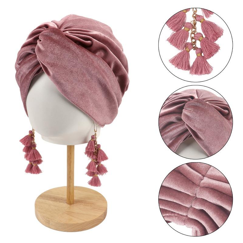 Spring New Women's Headscarf Hat Retro Special Style Fashionable and Trendy Tassel Cap Bohemian-style Cross Cap