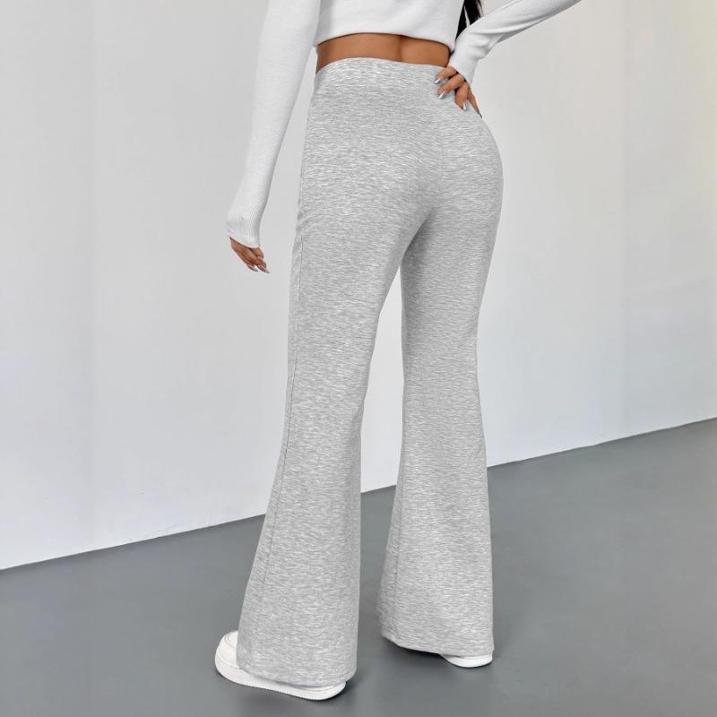 Women S Slim Fit Flared Pants Casual Street Style Grey