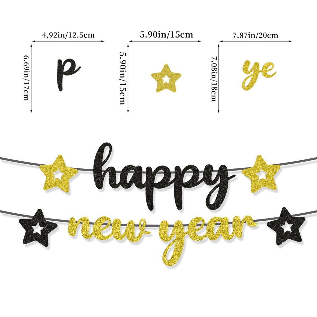 New Year'S Theme Party Decoration Glitter Star Latte Banner Black Gold Letters Hot Gold Latte Banner