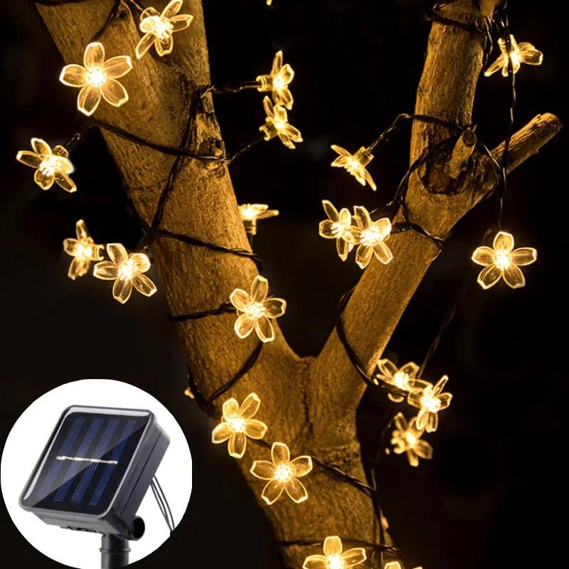 LED Cherry Blossom Fairy Lights Solar Lamps Outdoor Waterproof Oriental Cherry String Lights Decor Wedding Party Tree Parterre