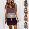 Женское летнее свободное платье на бретельках без рукавов в полоску с карманом и V-образным вырезом, платье-майка