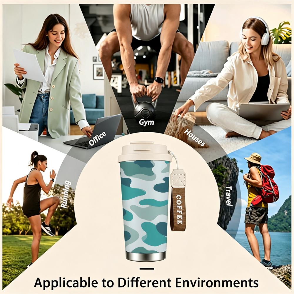 Blue Abstract Camo Print Stainless Steel Insulated Coffee Tumbler Vacuum Thermal Travel Cup Leakproof Reusable Mug for Outdoor Office School