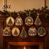 Outdoor Christmas Decor 12 Pcs 2D Flat Pearl Painting Ornament, Acrylic Santa Tree Snowman Unique Car Hanging Ornaments Decoration, Double Sided
