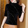 Base Shirt for Women's Gold Velvet Half Turtle Neck Diamond Versatile Base Shirt for Mid-sleeved T-shirt