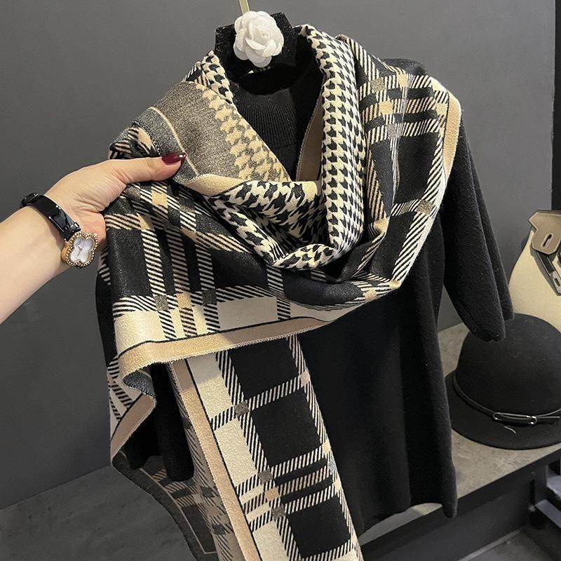 Qiandongge Fashion Imitation Cashmere Scarf Women's Winter Versatile Decorative Warm Scarf Double-sided Large Shawl