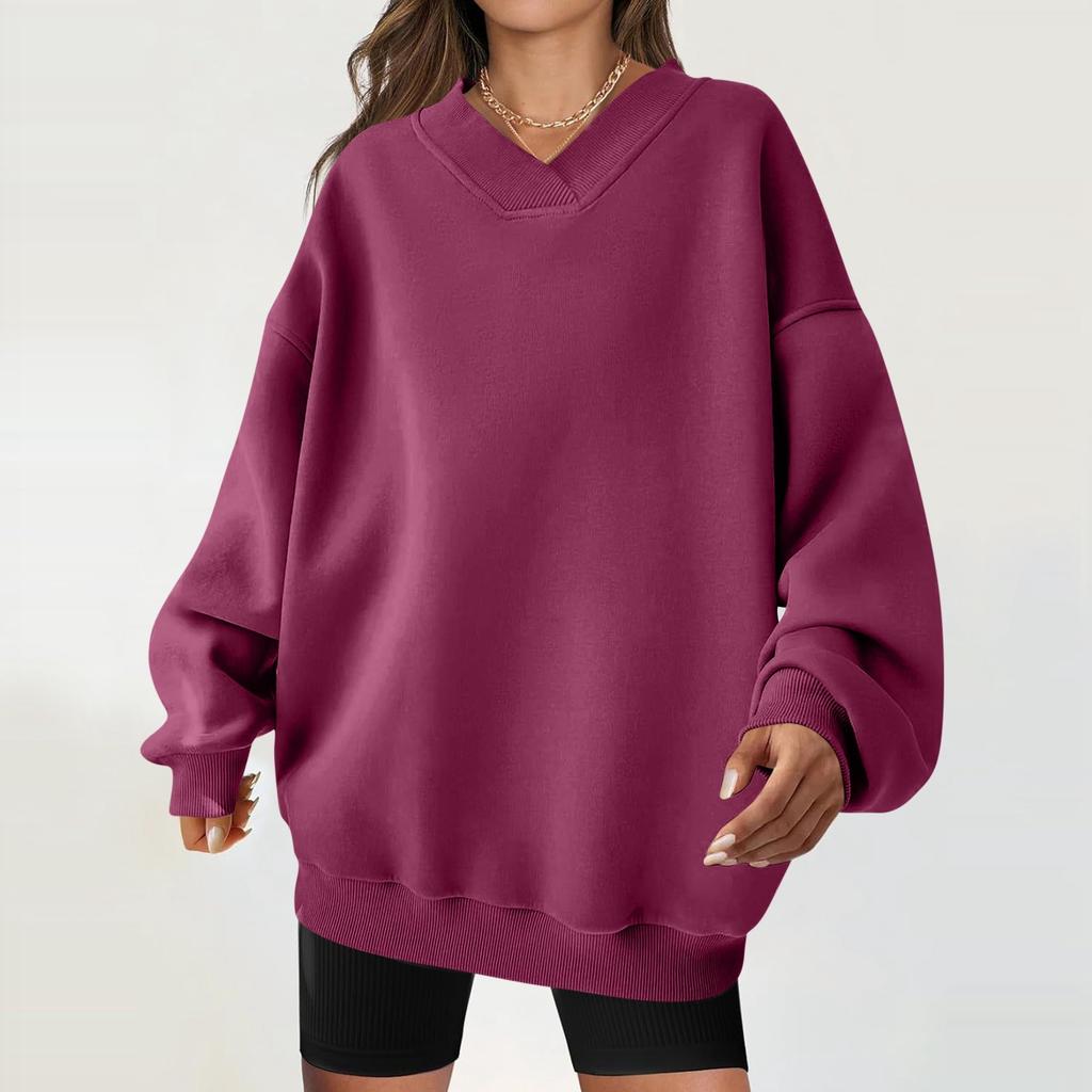 Women's Casual Fashion Solid Color Long-sleeved Loose Round Neck Sweatshirt