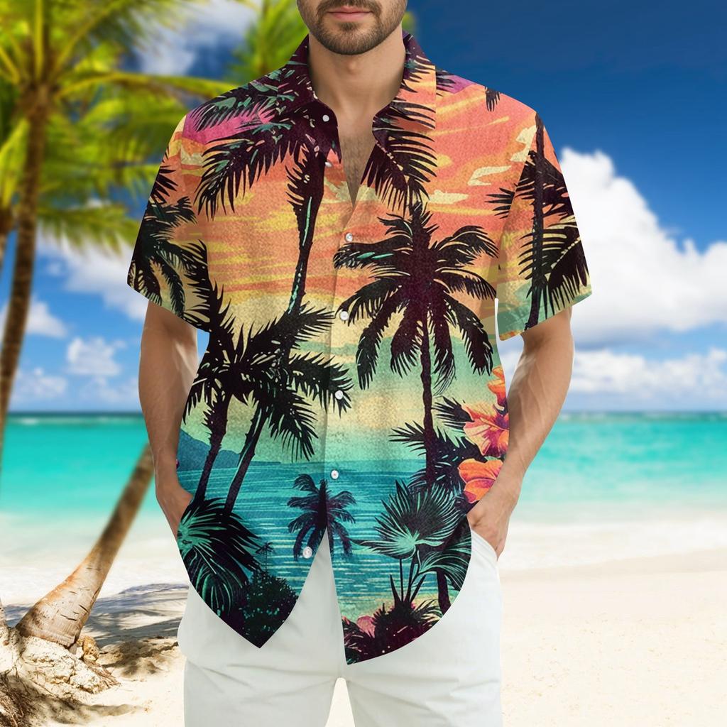 Men's Fashion Loose Hawaiian Printed Short Sleeve Beach Shirt