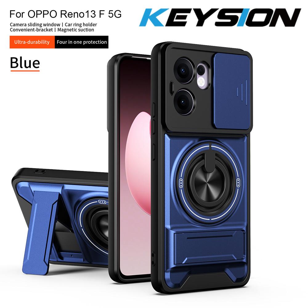 KEYSION Магнитный чехол для телефона OPPO Reno13 Pro 5G Reno13 F 5G Защита камеры со сдвижной крышкой Вертикальная подставка Кольцо Ударопрочный чехол