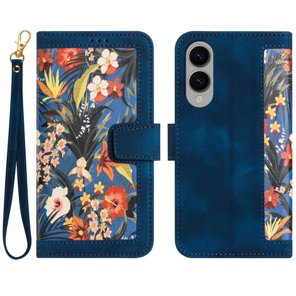 For Samsung Galaxy S25 Edge Case PU Leather Floral Phone Cover with Card Slots